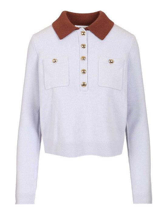 Contrast Collar Jumper Top Blu