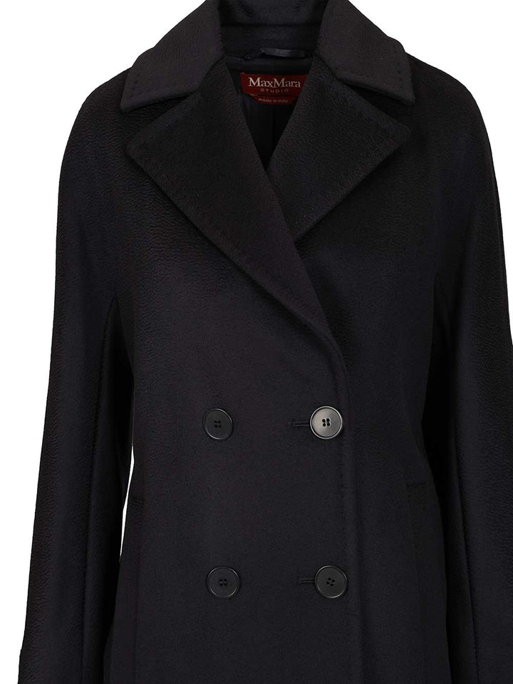 Max Mara Studio Double-Breasted Coat Coats - Blu | e154be69039e01a981d444456cfa908bd4af59f2