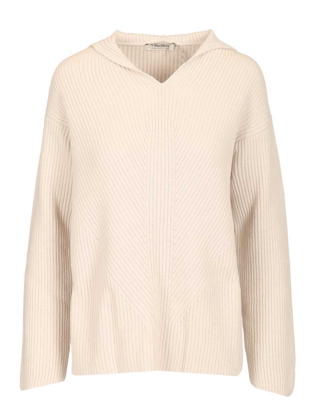 'S Max Mara Ribbed Wool Sweatshirt Knitwear - Bianco | b2f1b9def6c5a4070e71db132d2618f52eb28e64