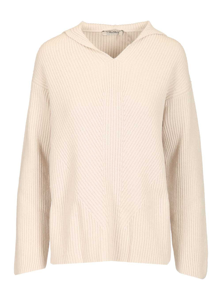'S Max Mara Ribbed Wool Sweatshirt Knitwear - Bianco | b2f1b9def6c5a4070e71db132d2618f52eb28e64