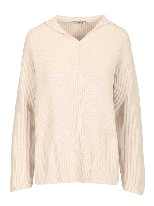 Ribbed Wool Sweatshirt Knitwear Bianco