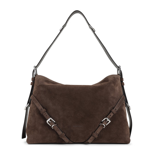 Brown Voyou Medium Suede Calf Leather Shoulder Bag