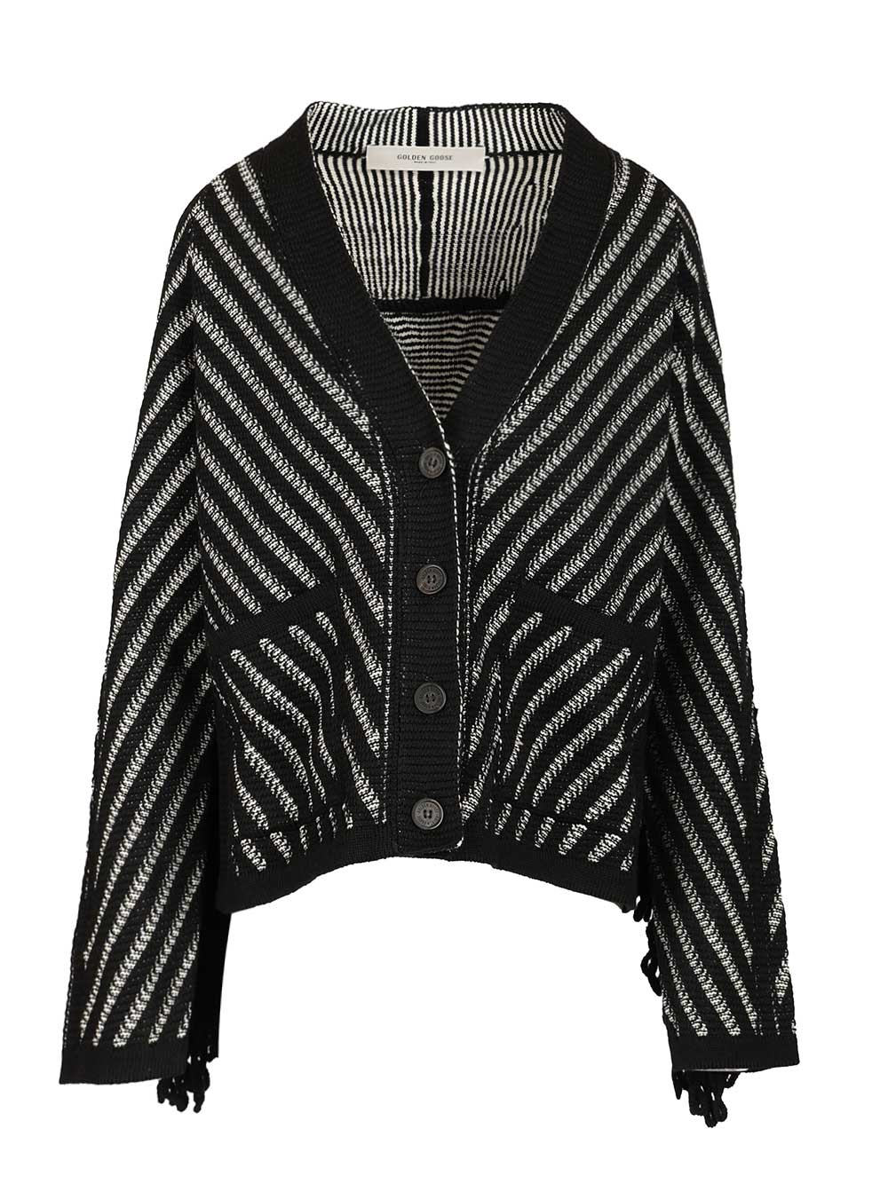 Golden Goose Deluxe Brand Cardigan With Fringes Knitwear - Nero | 6b0f68240b30c3d5b1c42f5536d69a05d89b3584