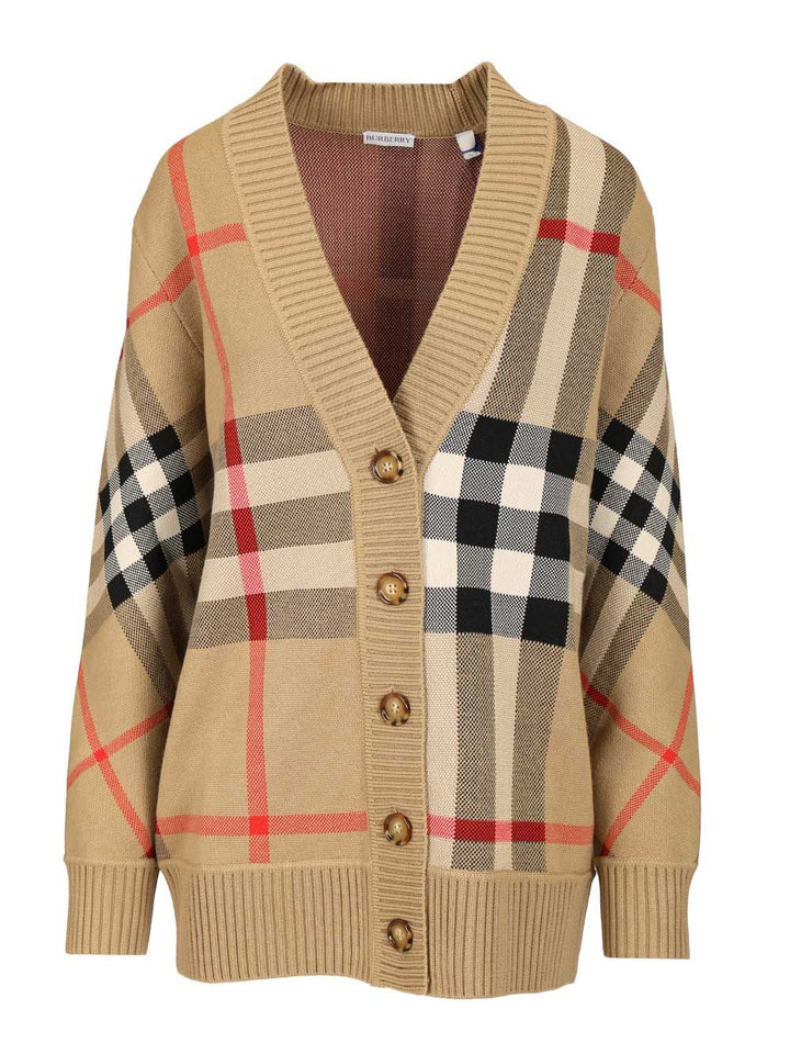 Burberry Check Wool Blend Cardigan Knitwear - Beige | 0b277a57ca011f4594f481f84eb76d9f76ca7f9c