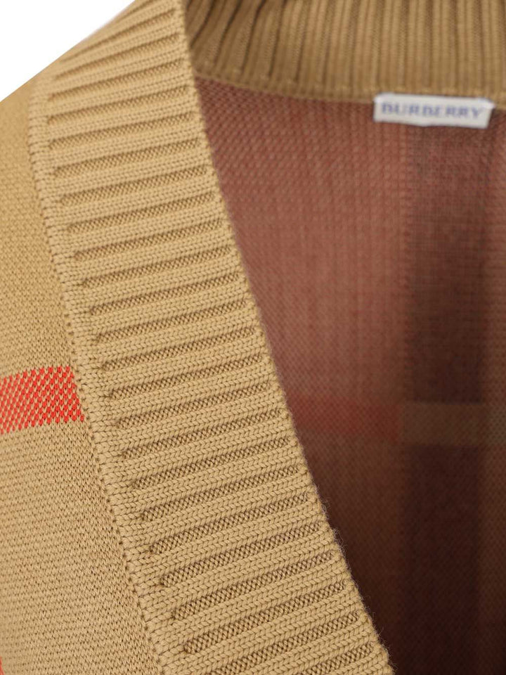 Burberry Check Wool Blend Cardigan Knitwear - Beige | 99c48e01f6634e8a5bae9ea454103ab905f657b8