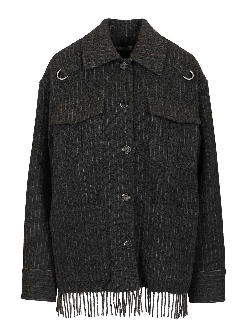 Durazzi Milano Pinstriped Wool Overshirt Coats - Grey | ec8d81a1ed77a770cc187b6d28fd2d6d05f9cad7