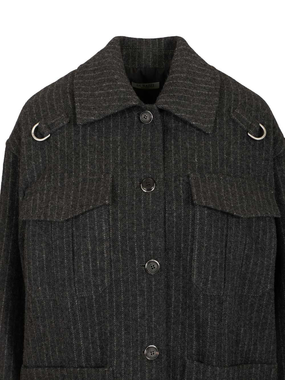 Durazzi Milano Pinstriped Wool Overshirt Coats - Grey | 55c7095edb578a7b289c6a8a33737c00a0806005