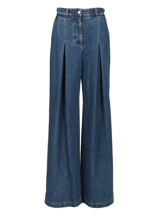 Pantalone Gamba Ampia Jeans Blu