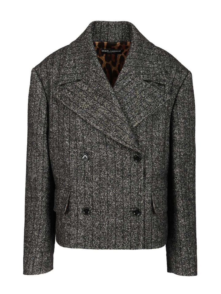 Dolce & Gabbana Short Oversized Striped Wool Jacket Giacche - Grey | d9e261149227099664e82d0a4041340195b29da6