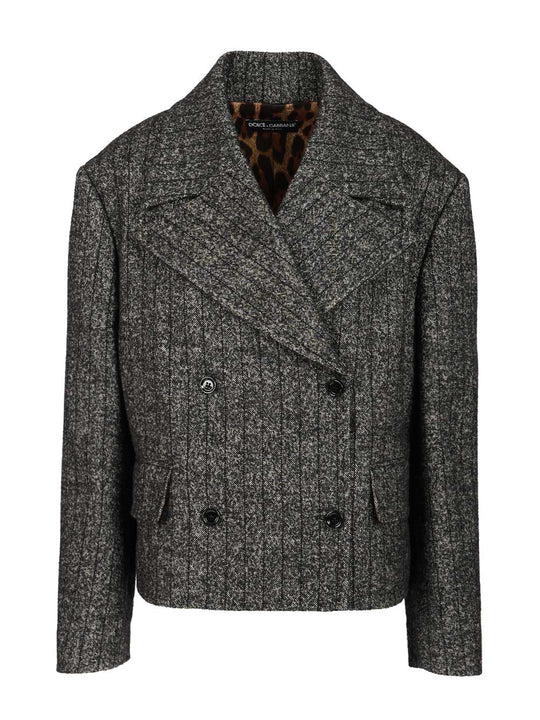 Short Oversized Striped Wool Jacket Giacche Grey
