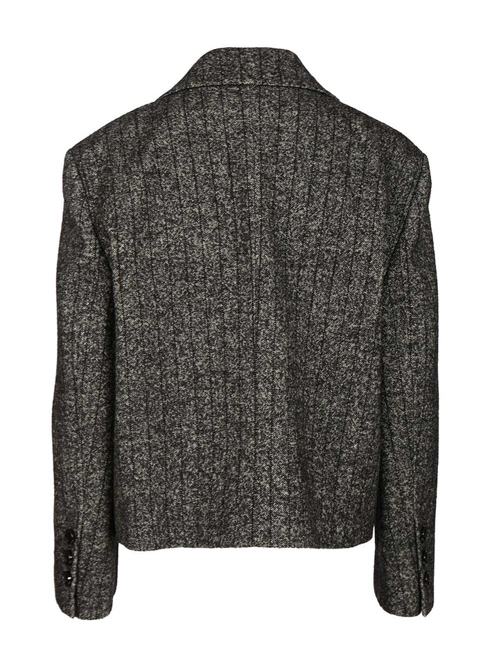 Dolce & Gabbana Short Oversized Striped Wool Jacket Giacche - Grey | 1be8825efab222c10a448dc3fdc0ba1e1a44e1fd