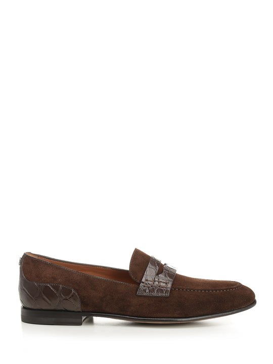 Suede Moccasin With Crocodile Details Scarpe Basse Marrone