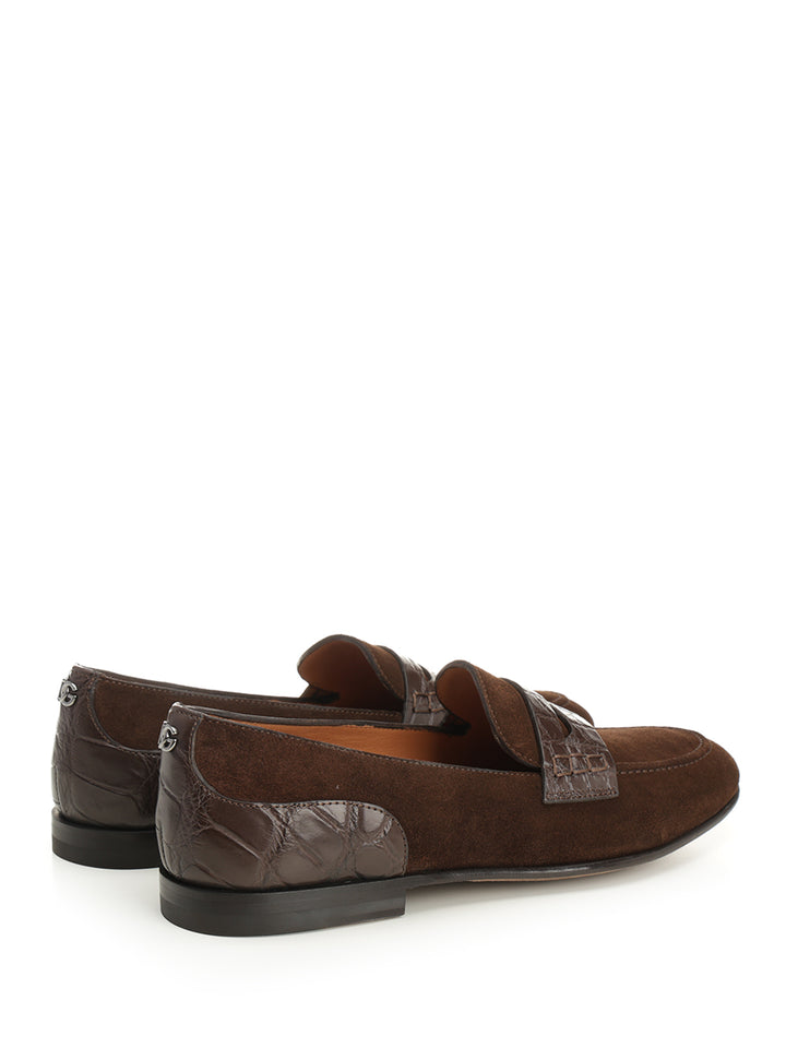 Dolce & Gabbana Suede Moccasin With Crocodile Details Scarpe basse - Marrone | d0da1e6093b4eb04eed7c36464f27f53d3e4c02e