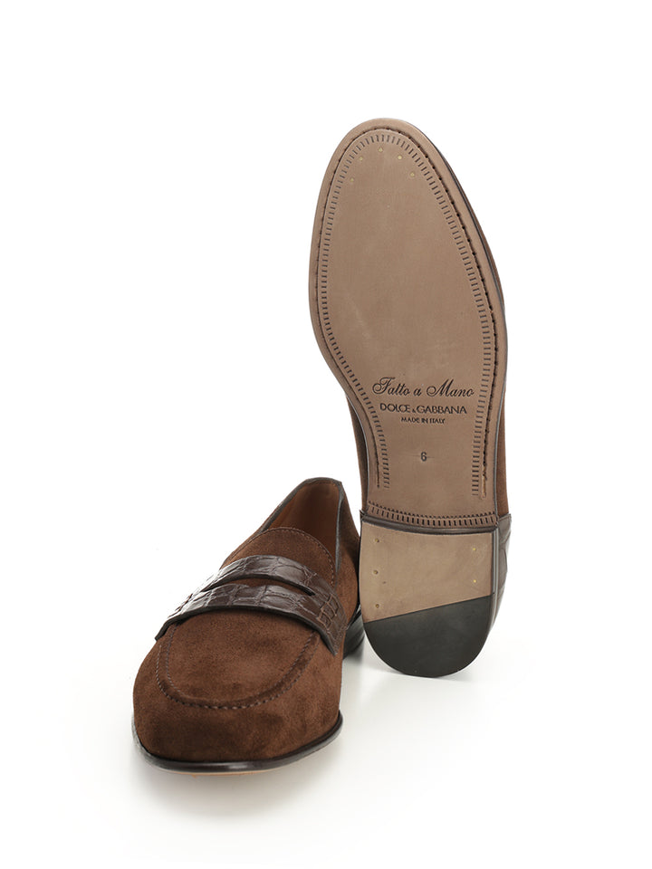 Dolce & Gabbana Suede Moccasin With Crocodile Details Scarpe basse - Marrone | 38bcb3329dd52bb8b3a2ddccde5c9d2115940017