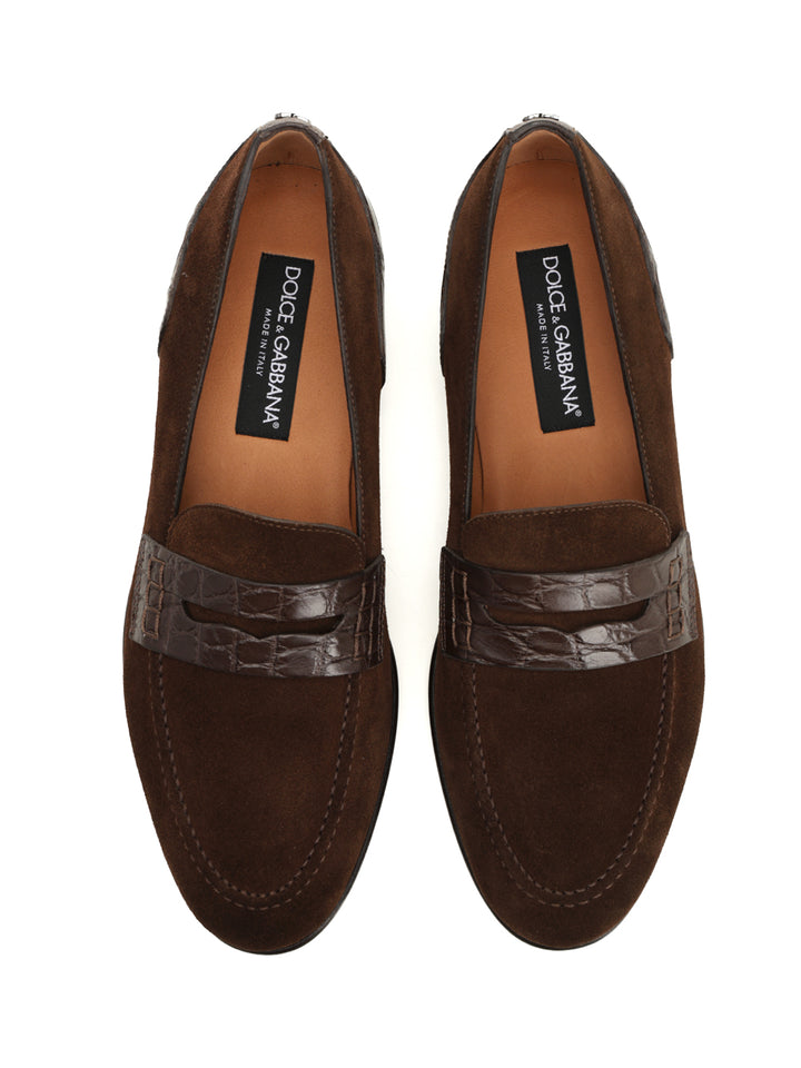 Dolce & Gabbana Suede Moccasin With Crocodile Details Scarpe basse - Marrone | a1e26d4caaab1f9971b079267c314891440a03db