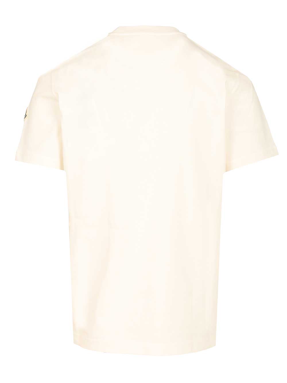 Moncler With Embroidered Tricolour Logo T-Shirt - Bianco | 00555e6e6f364db865c2c7fec2f7b8391012f8c5