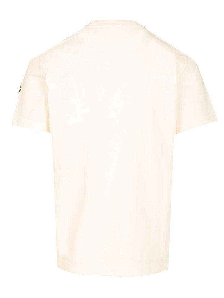 Moncler With Embroidered Tricolour Logo T-Shirt - Bianco | 00555e6e6f364db865c2c7fec2f7b8391012f8c5