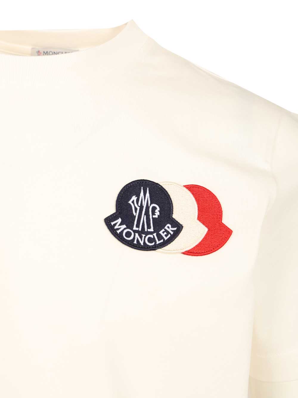 Moncler With Embroidered Tricolour Logo T-Shirt - Bianco | 83c75bca4447eff1d0029a289e2a9ef3a9a925d0
