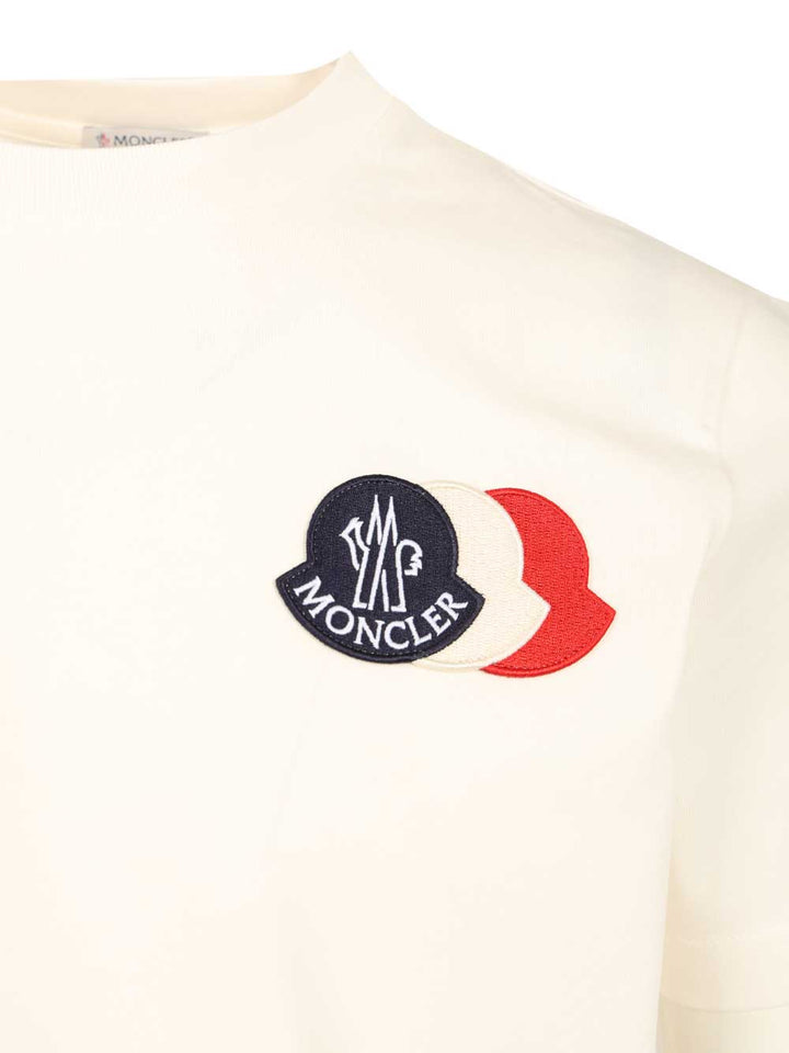 Moncler With Embroidered Tricolour Logo T-Shirt - Bianco | 83c75bca4447eff1d0029a289e2a9ef3a9a925d0