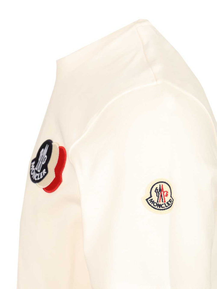 Moncler With Embroidered Tricolour Logo T-Shirt - Bianco | e116b0cb8123f0292ba386ed43a45a1d97931071