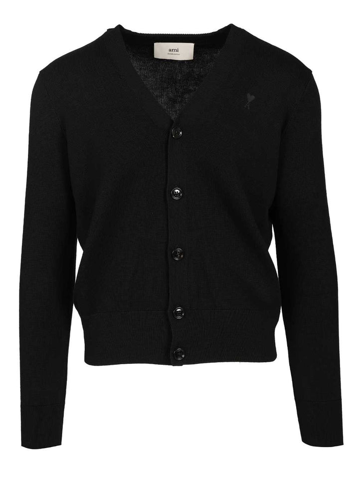 Ami Cardigan In Merino Wool Knitwear - Nero | 129be89b43c3f253fde129df5d38e0c035bc1171