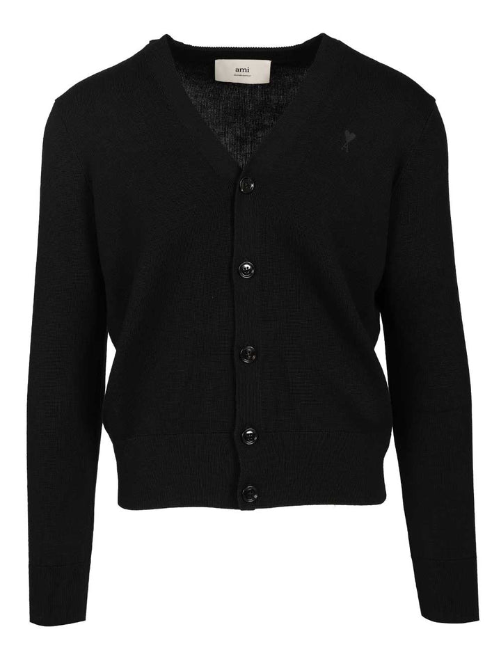 Ami Cardigan In Merino Wool Knitwear - Nero | 0b95008f3cc9a09ec8c35e877d1db2ca56f8075f