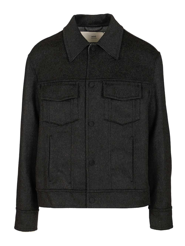Ami Wool Trucker Jacket Giacche - Nero | 73c8fdf2ea601dddbcaf98294a212ae744cfd31d