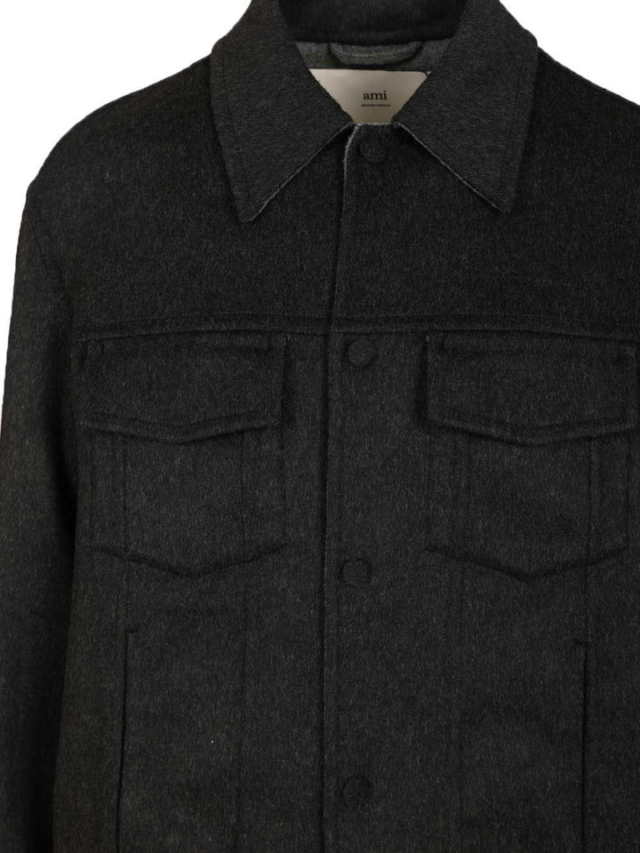 Ami Wool Trucker Jacket Giacche - Nero | 61508c0f4e8c200a710bb41449ff3abe61990cc6