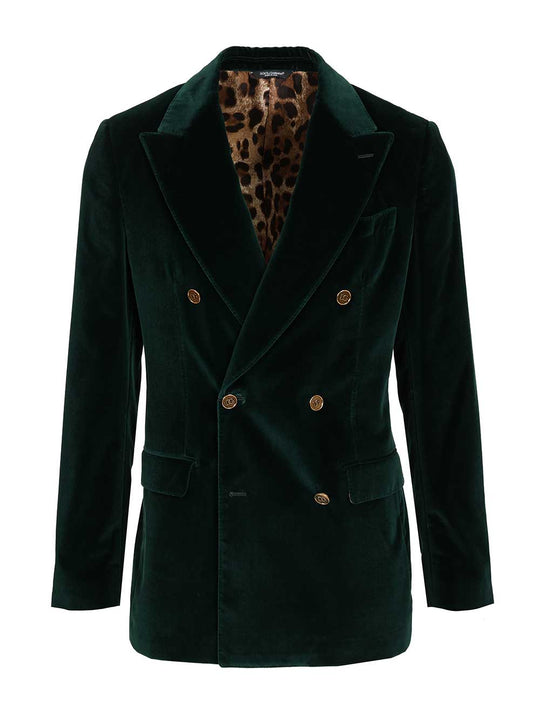 Double-Breasted Velvet Blazer Giacche Verde