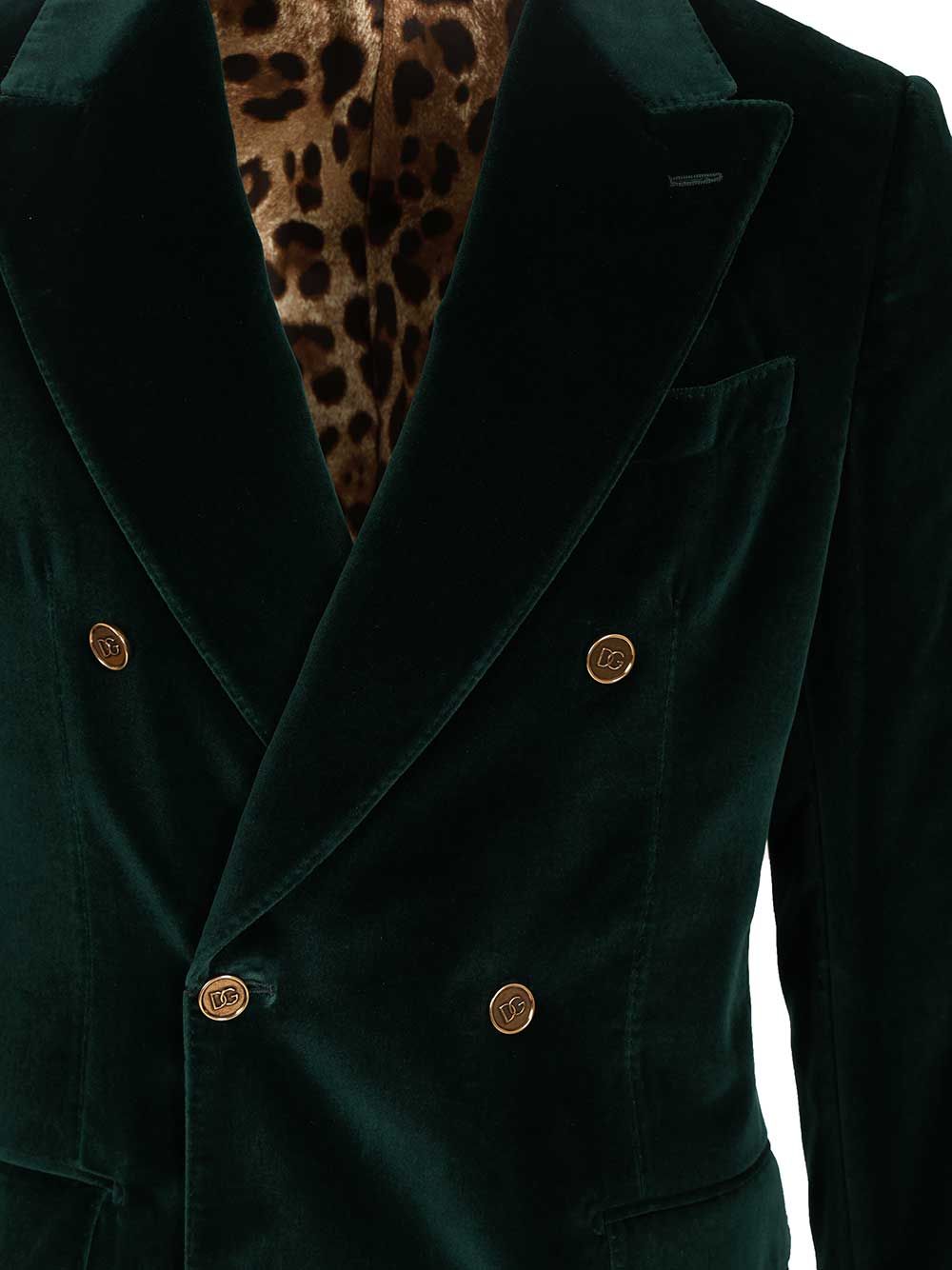 Dolce & Gabbana Double-Breasted Velvet Blazer Giacche - Verde | 254b8771db740910859fcedf02c499f226517fdc