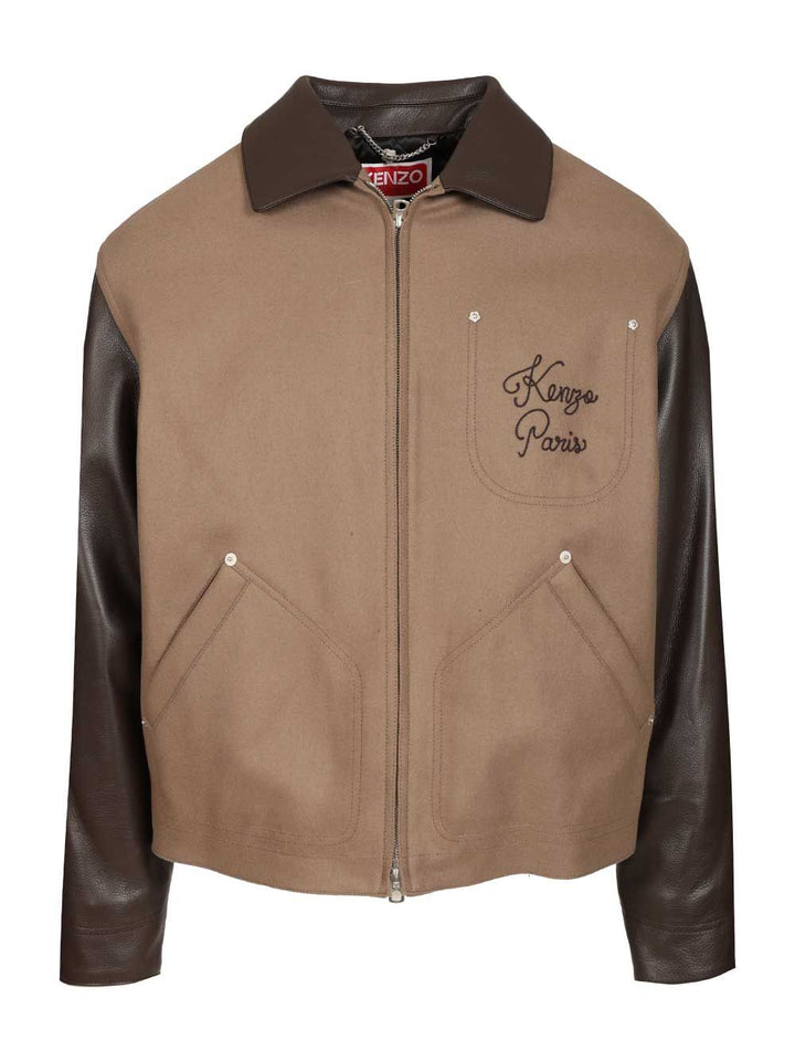 Kenzo Leather-Sleeved Embroidered Jacket Giacche - Beige | 0a098c94e86f6c043985fff7a555bcf4f4a8173d