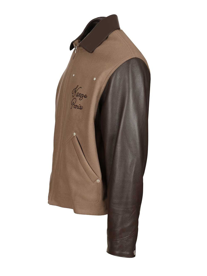 Kenzo Leather-Sleeved Embroidered Jacket Giacche - Beige | 35fc0baecd9cd14f67fbd487a3aa31d2bd26e16b