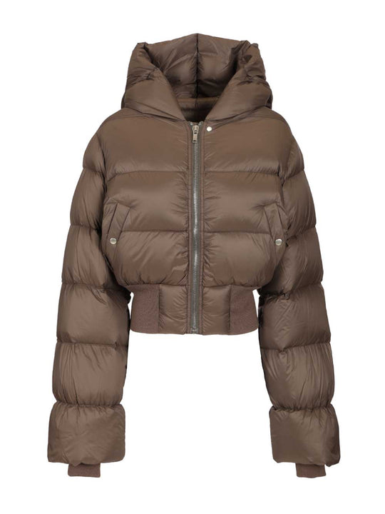 Quilted Nylon Down Jacket Coats Marrone
