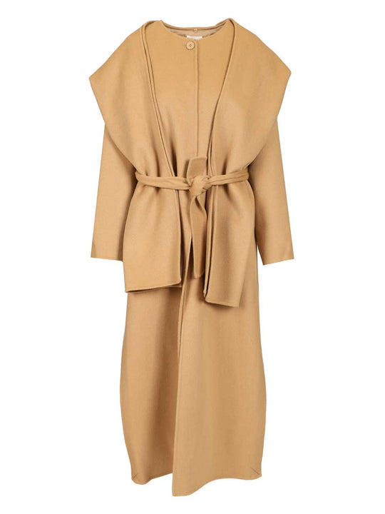 Wool Coat With Scarf Coats Beige