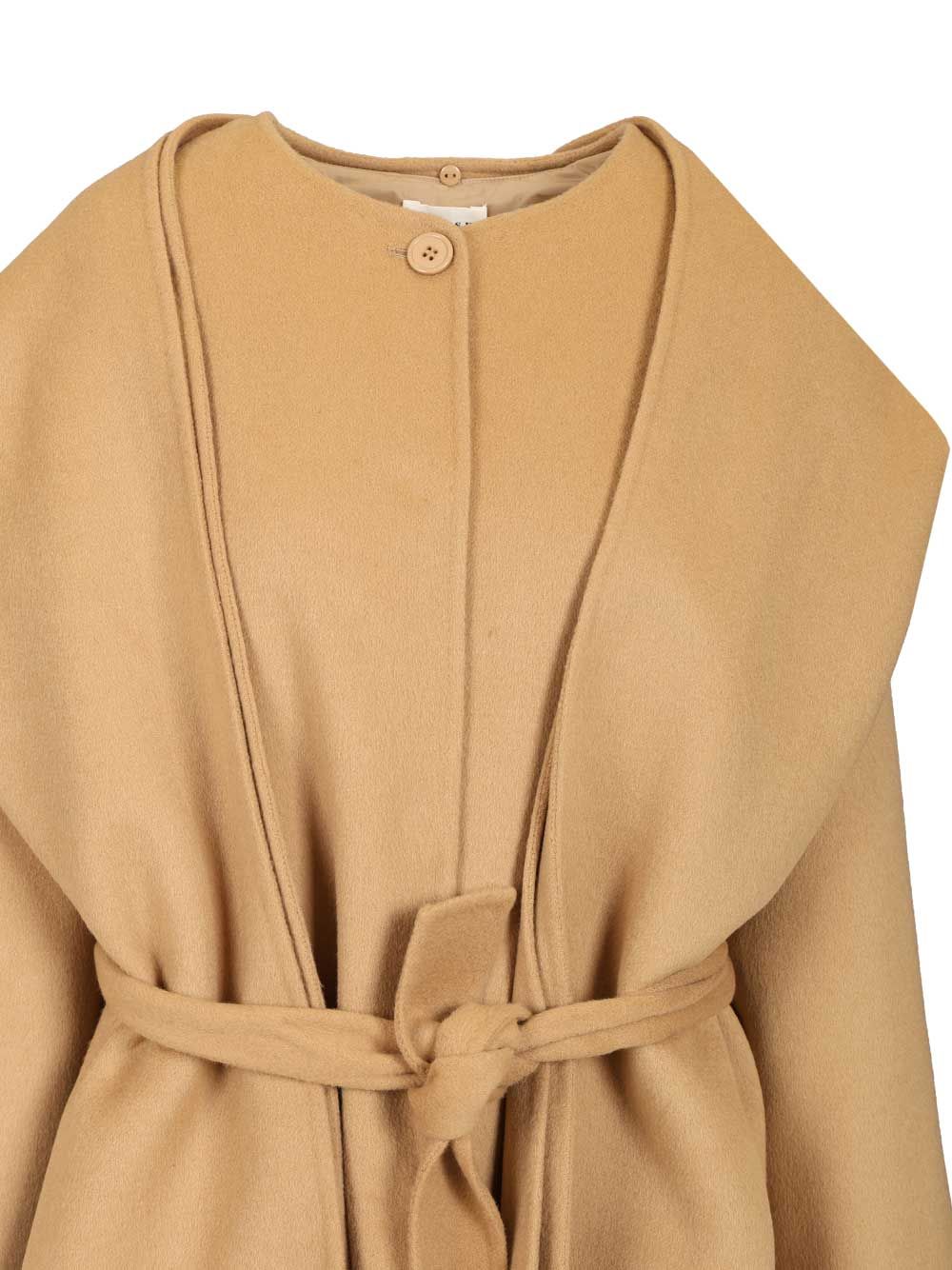P.A.R.O.S.H. Wool Coat With Scarf Coats - Beige | 8e48186e4b012bd41471ec6aab00f988f276aedf