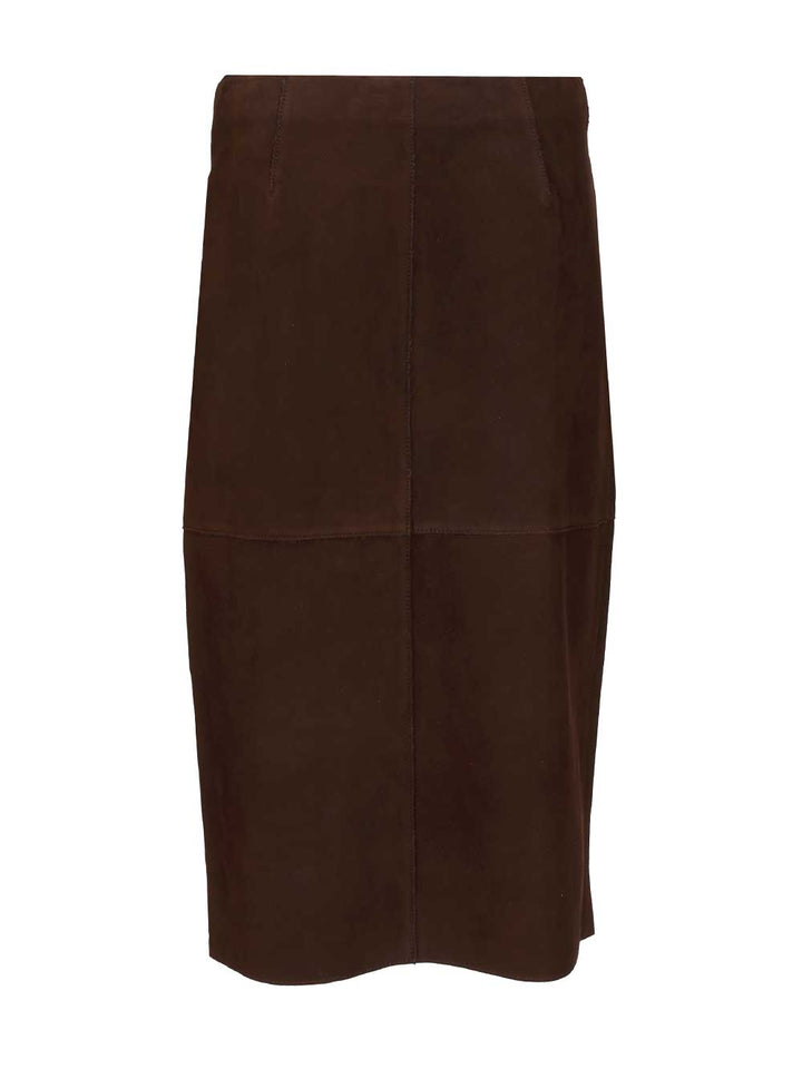P.A.R.O.S.H. Suede Midi Skirt Gonne - Marrone | 1a0bb234ab09f4200ab2517f51e477858251195d
