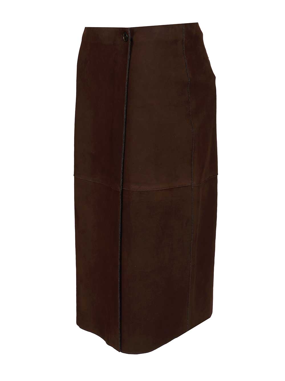P.A.R.O.S.H. Suede Midi Skirt Gonne - Marrone | 42de23dbff6db0d5227ba3923efeef5e6f38ae6d