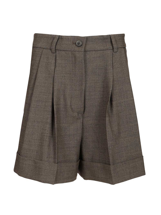 Wool Blend Pleated Shorts Trousers Grey