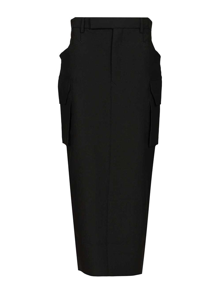 Rick Owens Firebanks Wool Midi Skirt Gonne - Nero | 4c5ae857e66734aff37c470043551dfa55e8133d