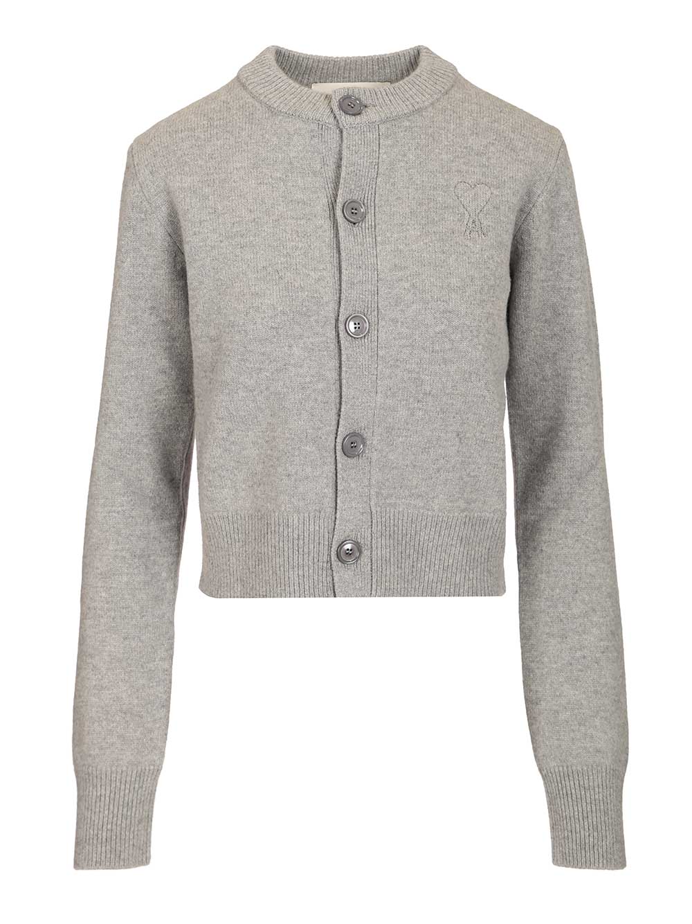 Ami Crew Neck Cardigan Knitwear - Grey | 7e24d59bb12db1e4b10d880975f4d94fb0349b30
