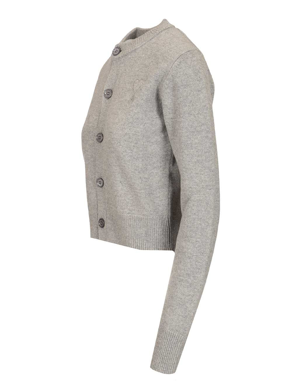 Ami Crew Neck Cardigan Knitwear - Grey | 0ff0f7680b22b999f8fa824f487fc020a9eb2a7d