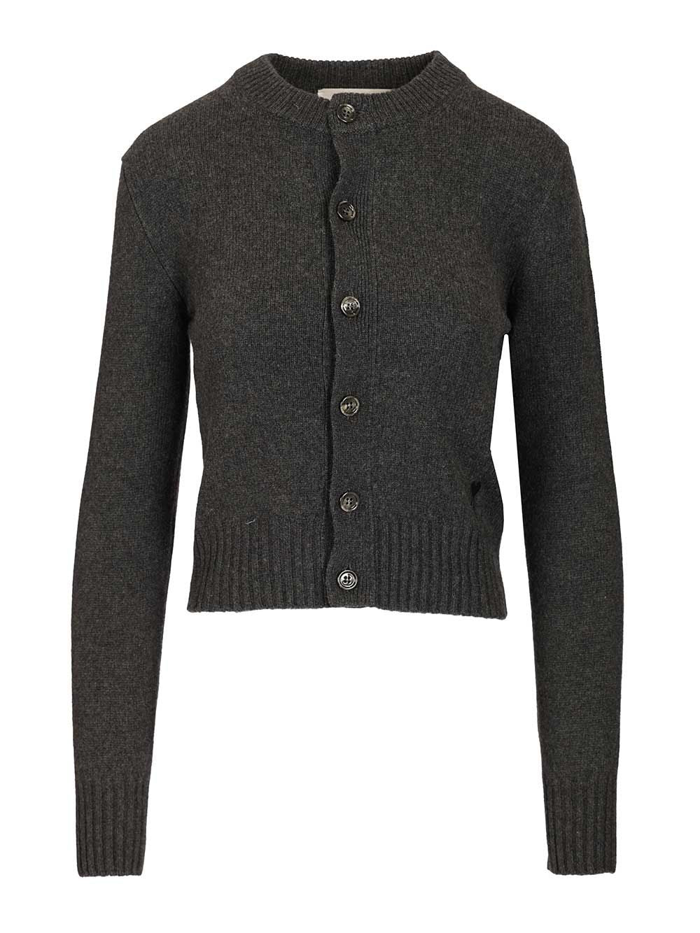 Ami Wool And Cashmere Cardigan Knitwear - Nero | bc4e0b632b1afbee84ad43d0c49b4e37fe54ca6d