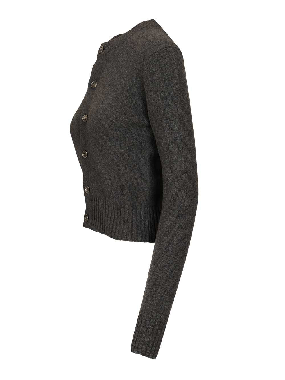Ami Wool And Cashmere Cardigan Knitwear - Nero | 915cbd49814395d853b010c5adb2b772b0a4ee29