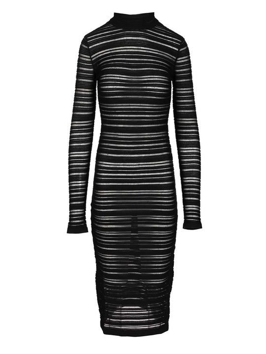 Semi-Sheer Striped Midi Dress Abiti Nero