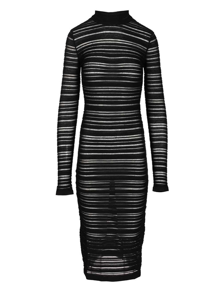 Federica Tosi Semi-Sheer Striped Midi Dress Abiti - Nero | 1df694fe685bf524c73f9e053dd9f3ef15ee9cea