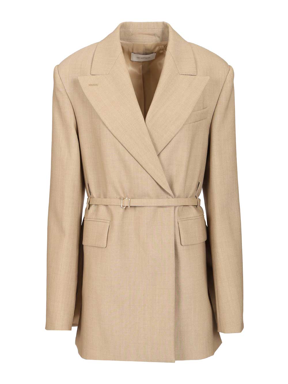 Sportmax Long Double-Breasted Wool Blazer Giacche - Beige | b759be2f66bd1f53680f347979c2484ea744ce8f