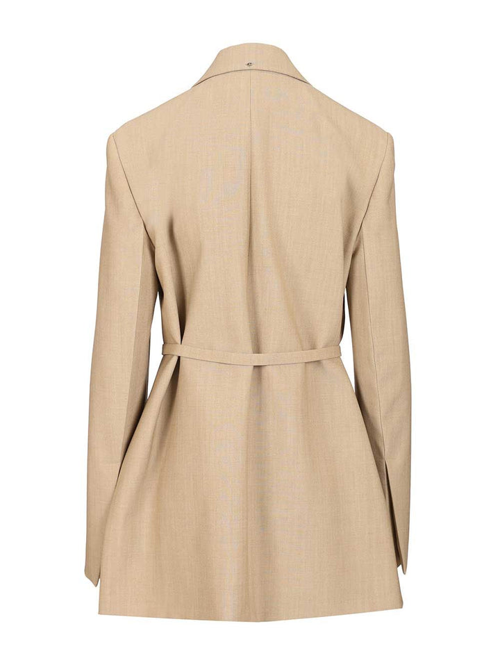 Sportmax Long Double-Breasted Wool Blazer Giacche - Beige | 252318d8105b3f542a398f49d874461806dc07e0