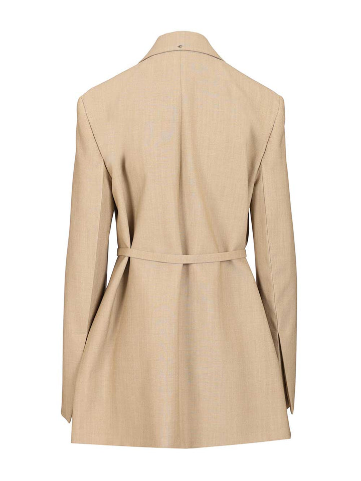 Sportmax Long Double-Breasted Wool Blazer Giacche - Beige | 960922ac5ab9edd2c70e8bf85469905b32ee8b0d
