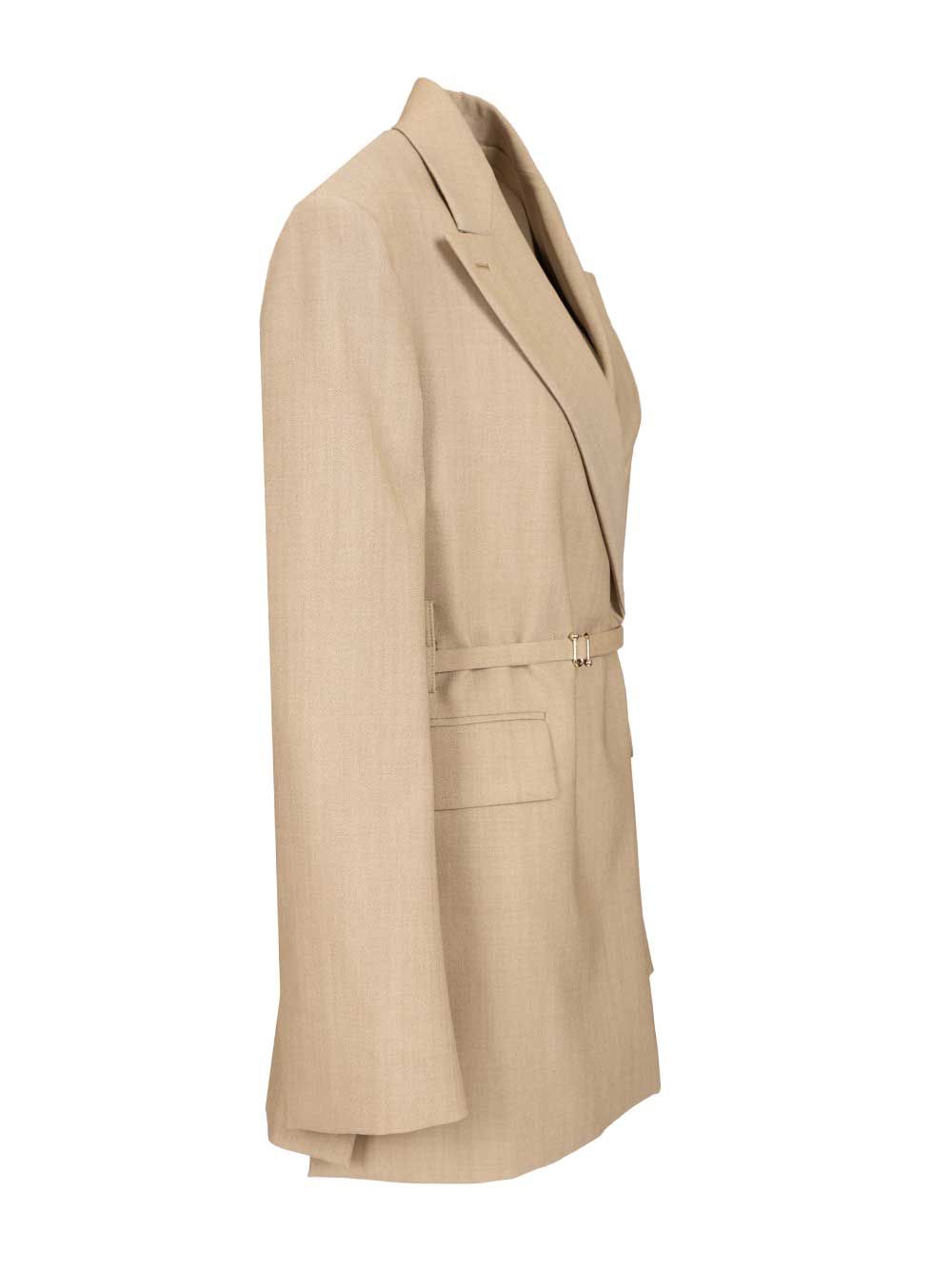 Sportmax Long Double-Breasted Wool Blazer Giacche - Beige | c512e70456e432e45da92314e1f2c2b37da61902