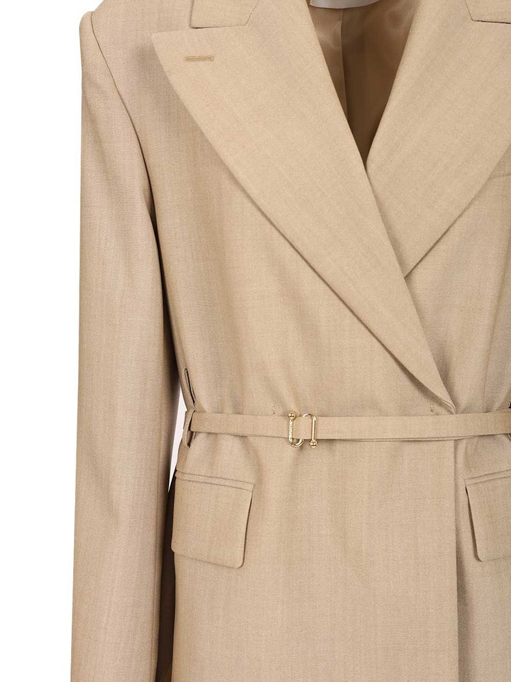Sportmax Long Double-Breasted Wool Blazer Giacche - Beige | 87d15928825483fd8848ec21ab7bb1e65fcf8c29